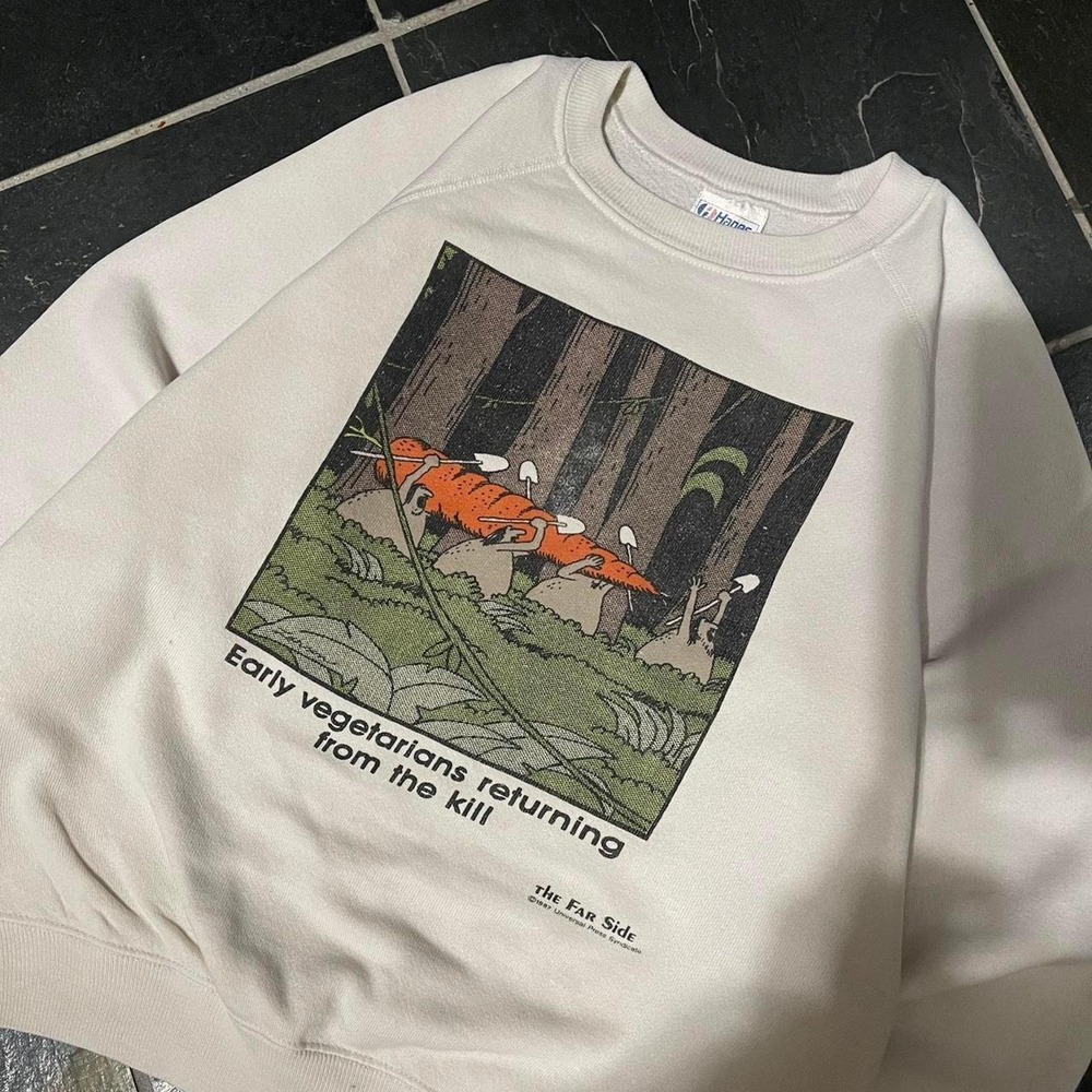 TRUE VINTAGE 1987 The Far Side Comics Cream Hanes Sweater - Small - Picture 2 of 8